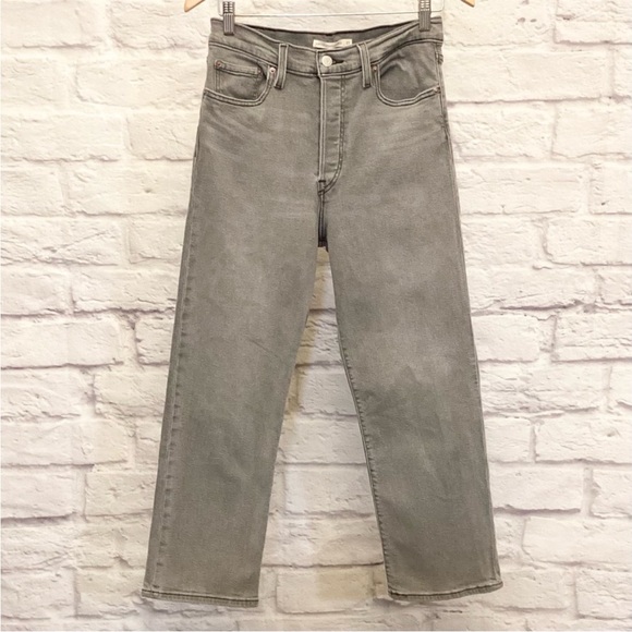 Levi’s W28 (US 8) Ribcage Straight Ankle Women’s Jeans Light Gray Stretch - Picture 3 of 9